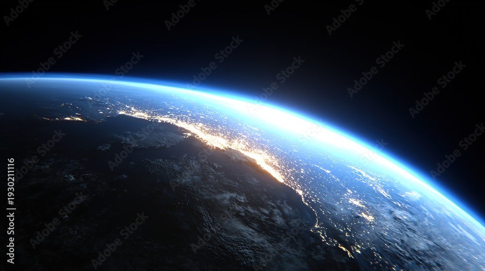 Fototapeta premium A stunning view of the Earth from space with a beautiful sunset