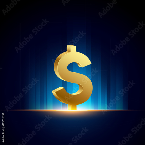 3d style golden american currency dollar symbol design