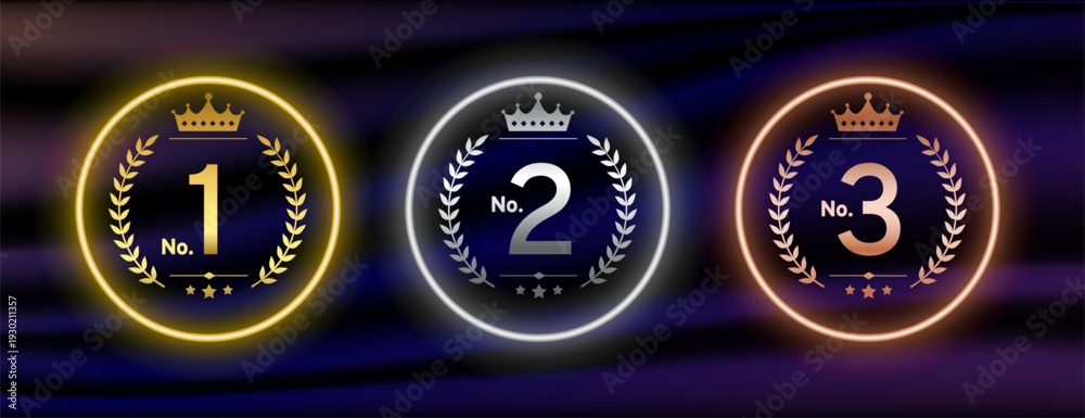 Obraz premium collection of winning numbers logo sign in glowing neon style