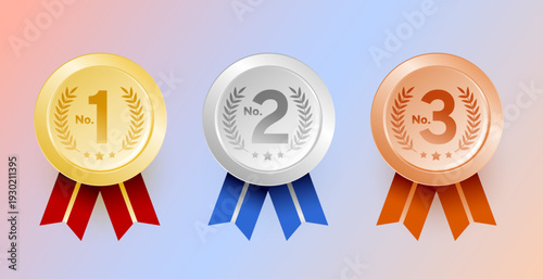 top ranking number 1st, 2nd and 3rd victory medal in set