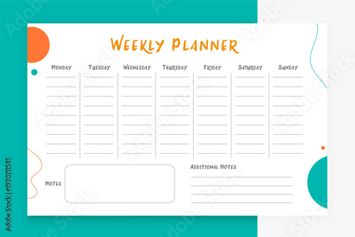 modern weekly todo list planner template design
