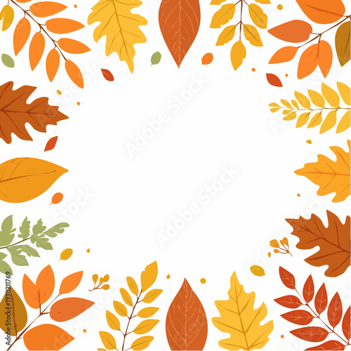 Vibrant autumn leaves frame a blank white space.
