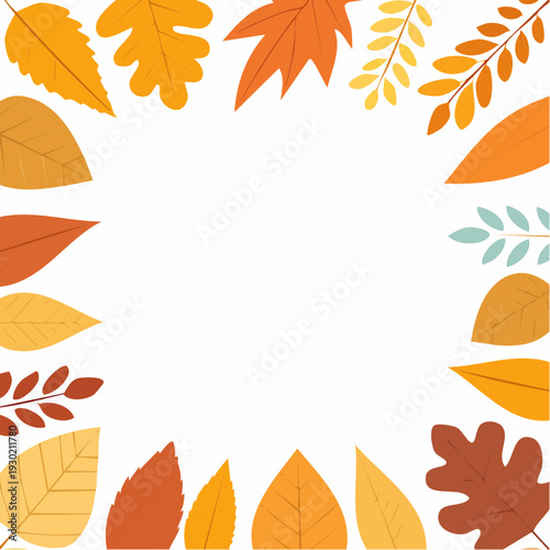 Vibrant autumn leaves frame a central white space perfect for seasonal designs.
