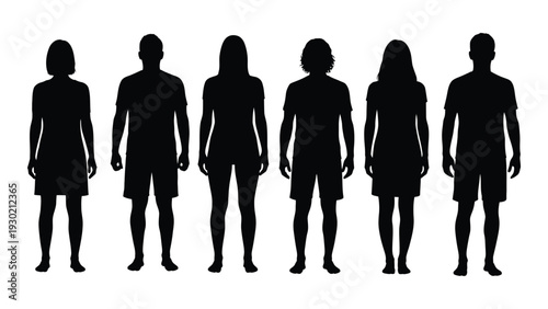 A group of people standing in a line isolated on white background, Vector