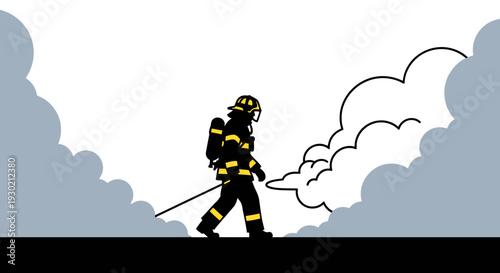 Firefighter in Action: A Bold Illustration of Emergency Response and Fire Suppression Skills