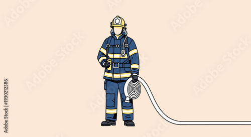 Firefighter in Full Gear Holding a Fire Hose Ready for Emergency Response, Essential Safety and Rescue Operations Illustration