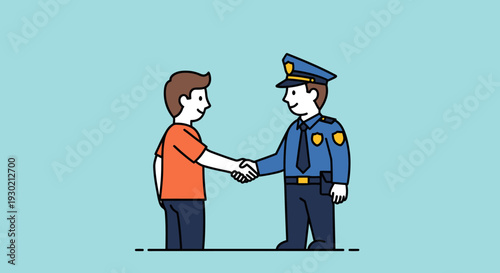 Hopeful Handshake between a Young Man and a Police Officer in a Friendly Interaction, Symbolizing Trust and Community Cooperation