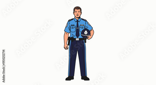 Illustration of a Police Officer in Uniform Holding a Hat, Symbolizing Law Enforcement and Public Safety Representation
