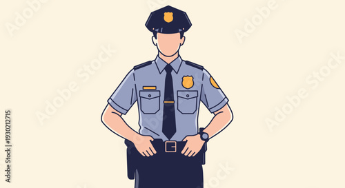 Illustration of a Modern Police Officer in Uniform, Depicting Law Enforcement and Public Safety Expertise
