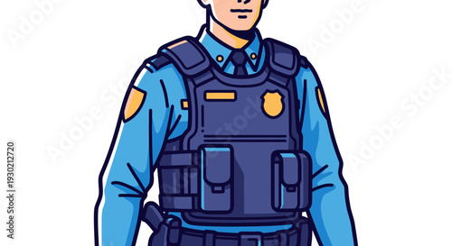 Illustration of a Police Officer in Uniform Wearing Tactical Vest for Law Enforcement and Security Contexts