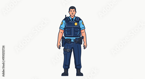 Illustration of a Security Officer in Uniform Standing Confidently, Showcasing Security Personnel in Professional Attire for Corporate and Public Safety Contexts
