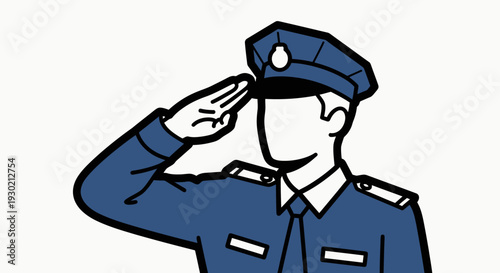 Military Salute Illustration Featuring a Uniformed Officer in Salute Gesture for Respect and Patriotism Concepts