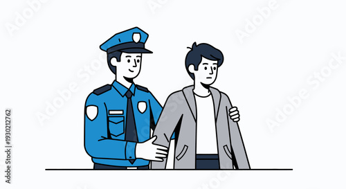 Police Officer Assisting a Young Man in a Supportive Manner, Highlighting Crime Prevention and Law Enforcement Confidence