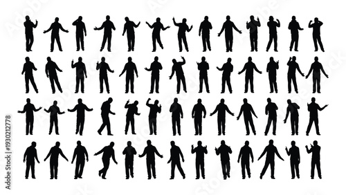 Collection of black silhouettes of people in various poses isolated on white background, Vector