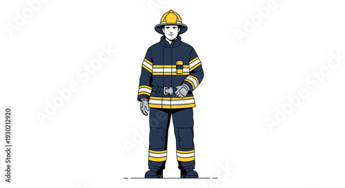 Professional Firefighter in Full Uniform with Helmet, Reflective Stripes, and Equipment, Ready for Emergency Response and Disaster Management