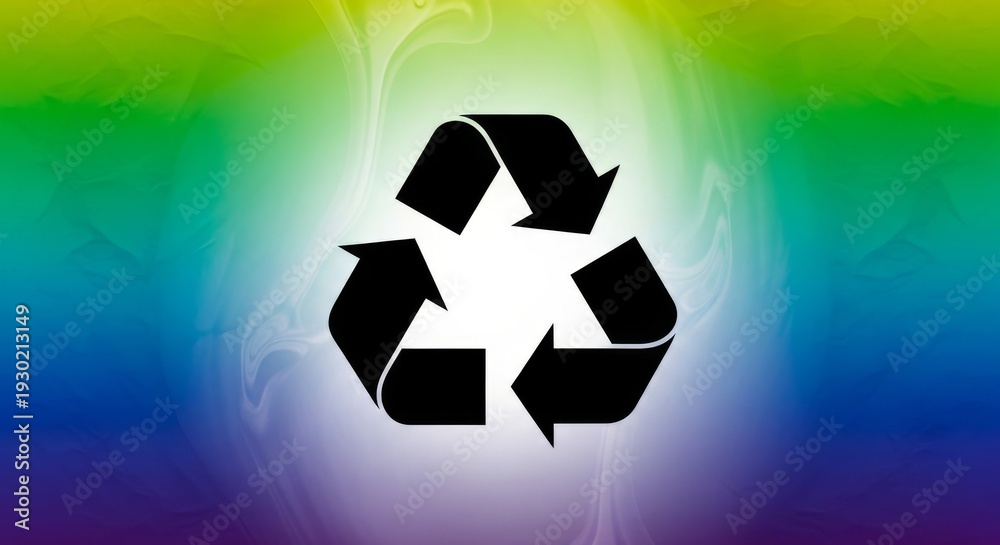 Fototapeta premium Recycling symbol on a rainbow background