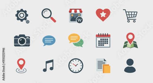 Collection of Colorful Flat Design Vector Icons for Web and Mobile Applications.