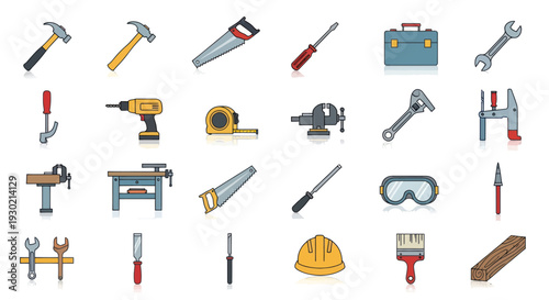Collection of Various Hand Tools for Construction and Repair Work.