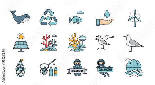 Collection of Environmental and Marine Conservation Icons.