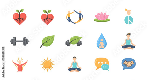 Colorful Icons Representing Health Wellness and Positive Lifestyle Elements.