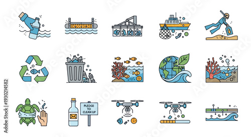 Environmental Pollution Icons: Illustrating Various Sources and Impacts of Pollution.