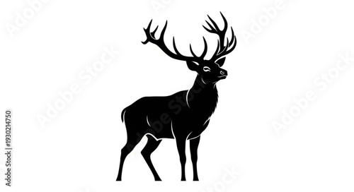Black Silhouette of Deer with Antlers.