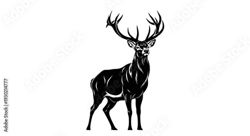 Black Silhouette of Deer with Antlers.