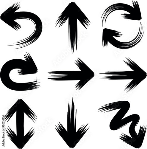 Black Brush Stroke Arrow Set Keywords: arrow, brush stroke arrow, ink arrow, paint arrow