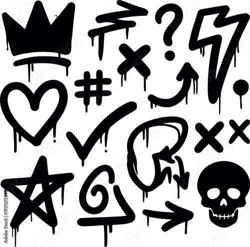 Collection of black graffiti style icons and symbols