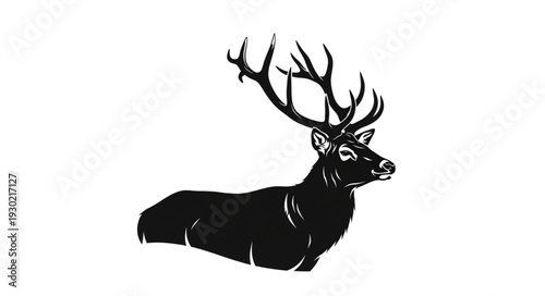 Black Silhouette of Deer with Antlers.