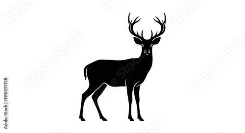 Black Silhouette of Deer with Antlers.