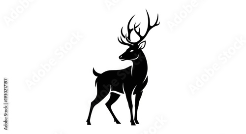 Black Silhouette of Deer with Antlers.