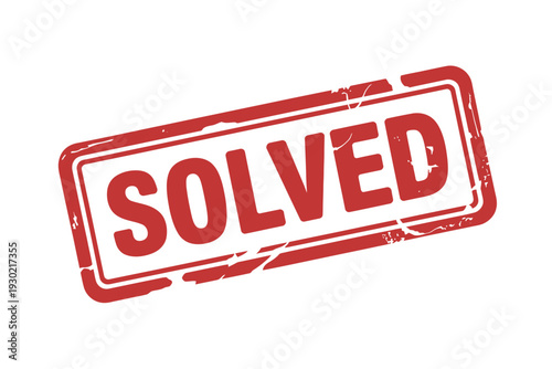 Red solved stamp on white background