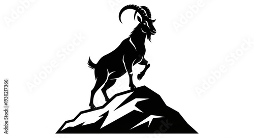 Black Silhouette of Goat on Rock.