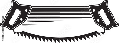 Antique two man crosscut saw, vintage wood cutting tool in black and white, vector illustration for lumber industry