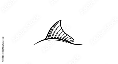 Minimalist Hand-Drawn Shark Fin Silhouette Emerging from Water Surface