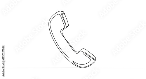 Minimalist single line drawing of a classic telephone handset on a white background