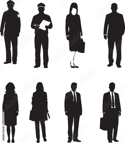 Silhouettes of business professionals and occupations