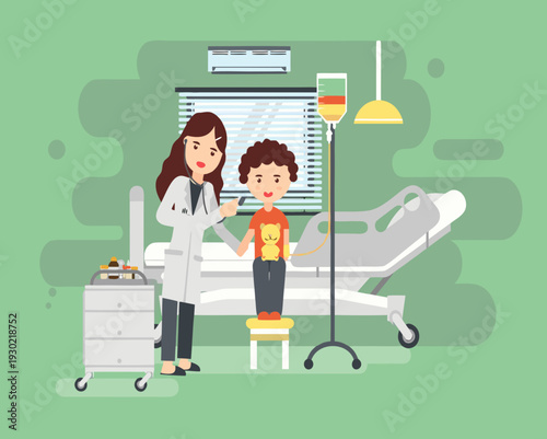 Woman Pediatrician At Clinic Room Vector Illustration