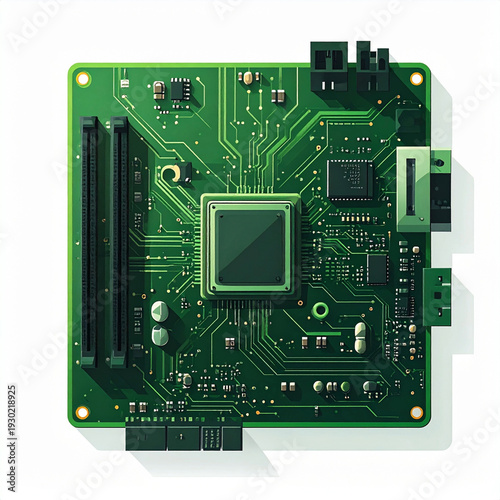 Green Motherboard Icon Vector for Computer Hardware and Circuit Technology
