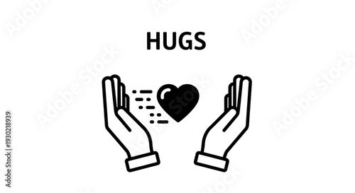 Hugs Symbol: Two Hands Offering a Heart with Motion Lines, Love and Care Concept