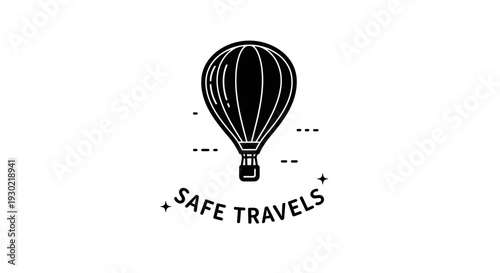 Hot Air Balloon with "Safe Travels" Text and Stars - Vector Illustration