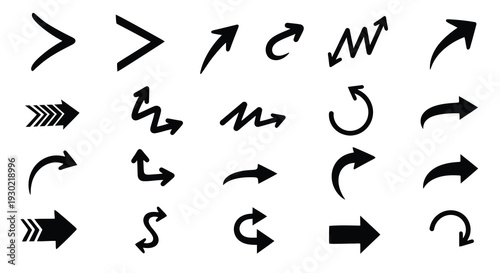 Collection of various black arrow shapes and directional indicators silhouette