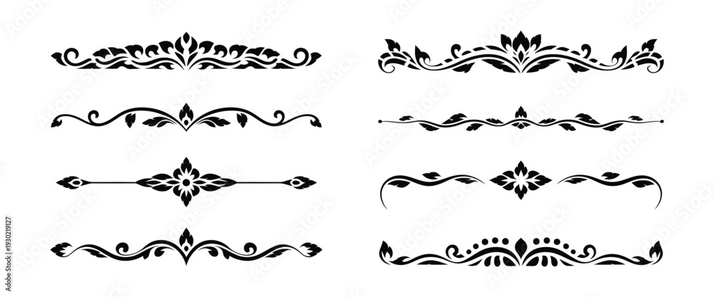 Obraz premium Set of Thai Decorative Borders and Dividers Featuring Traditional Kanok Art Line Ornaments, Elegant Cultural Vector Collection for Page Layout, Invitations, and Luxury Design