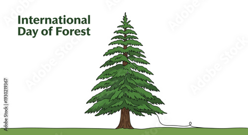 International Day of Forest: Green Pine Tree Illustration with Text