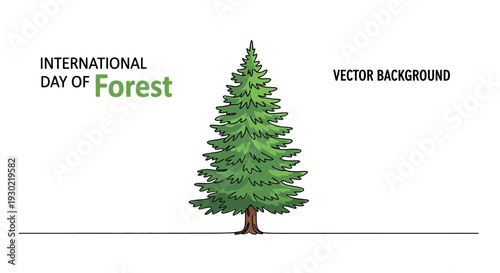 International Day of Forest: Single Pine Tree Illustration on White Background