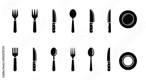 Black flatware and dishware arrangement in a minimalist silhouette