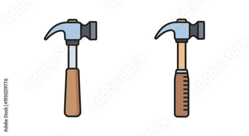 A minimalist illustration of two hammers with wooden handles and metal heads in a flat design style against a clean white background.