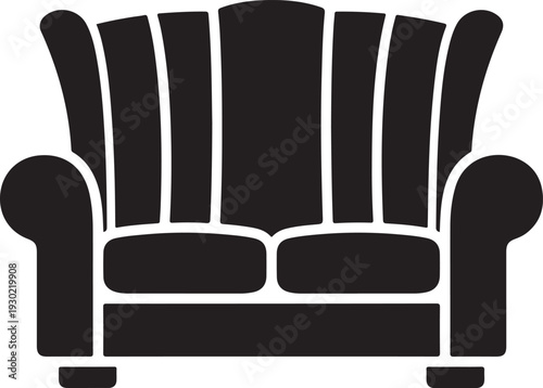 Comfortable black silhouette of a modern armchair with padded arms and tall segmented backrest for living room interior design