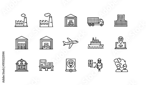 Manufacturing and Supply Chain Linear Editable Icons 